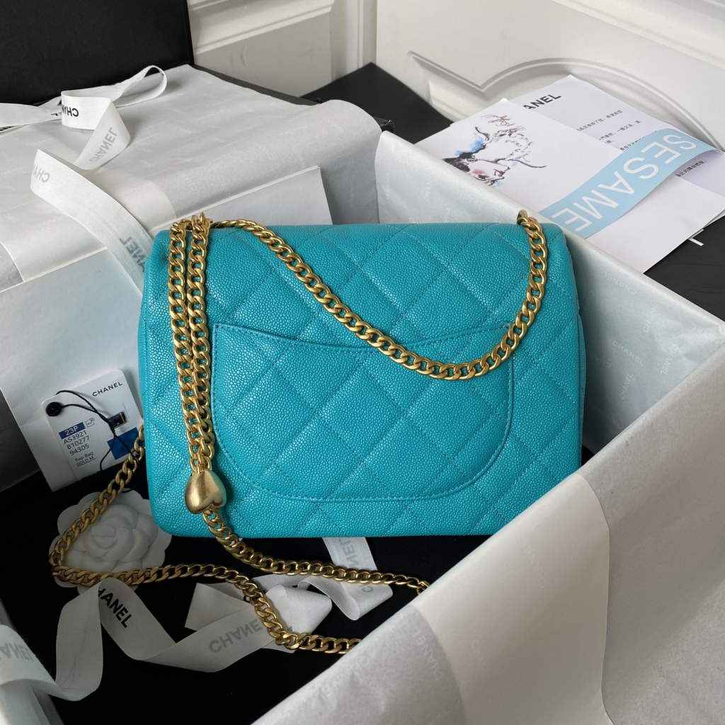 Chanel AS3921 Small Flap Bag Grained Calfskin Gold-Tone Metal Blue