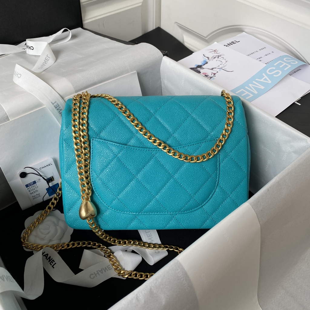 Chanel AS3921 Small Flap Bag Grained Calfskin Gold-Tone Metal Blue