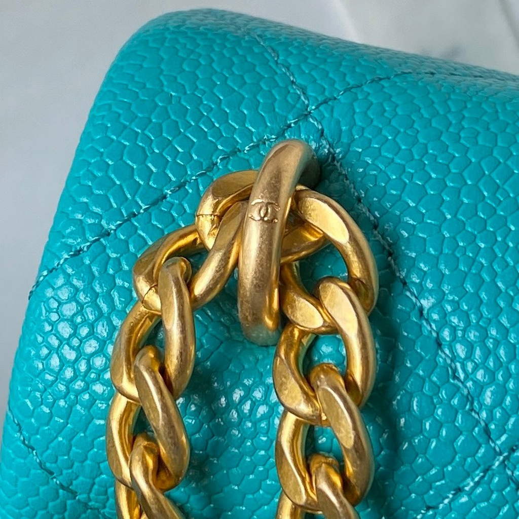 Chanel AS3921 Small Flap Bag Grained Calfskin Gold-Tone Metal Blue