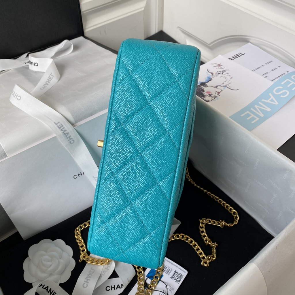 Chanel AS3921 Small Flap Bag Grained Calfskin Gold-Tone Metal Blue