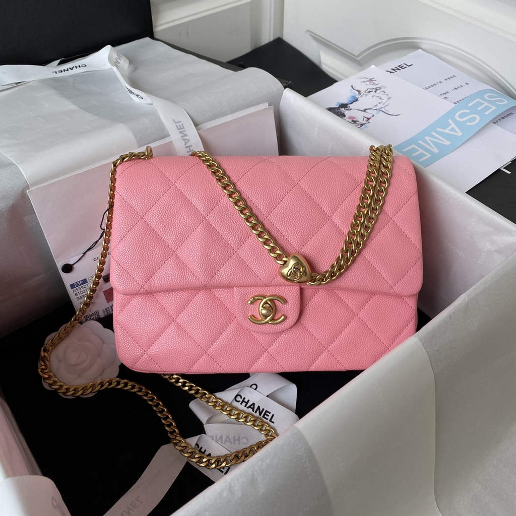 Chanel AS3921 Small Flap Bag Grained Calfskin Gold-Tone Metal Pink