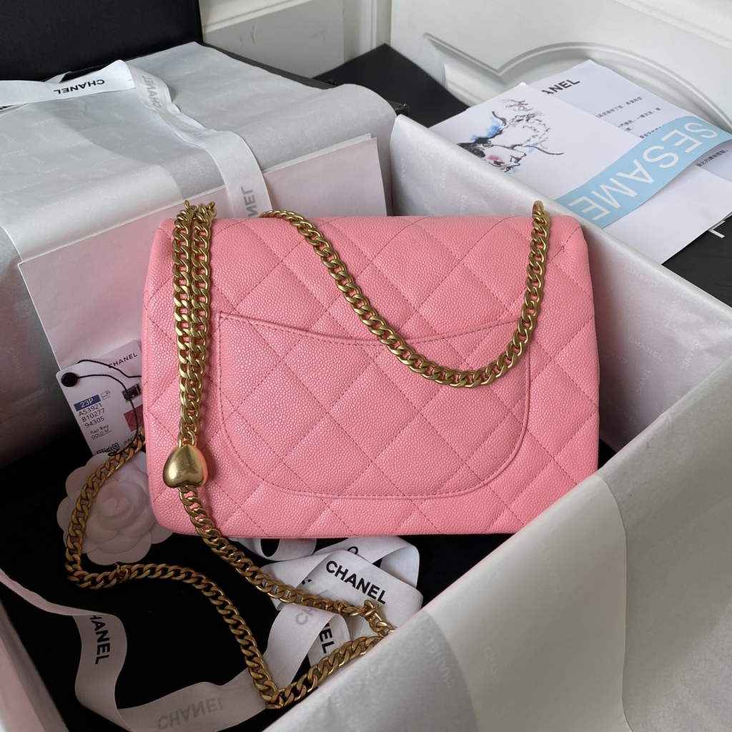 Chanel AS3921 Small Flap Bag Grained Calfskin Gold-Tone Metal Pink
