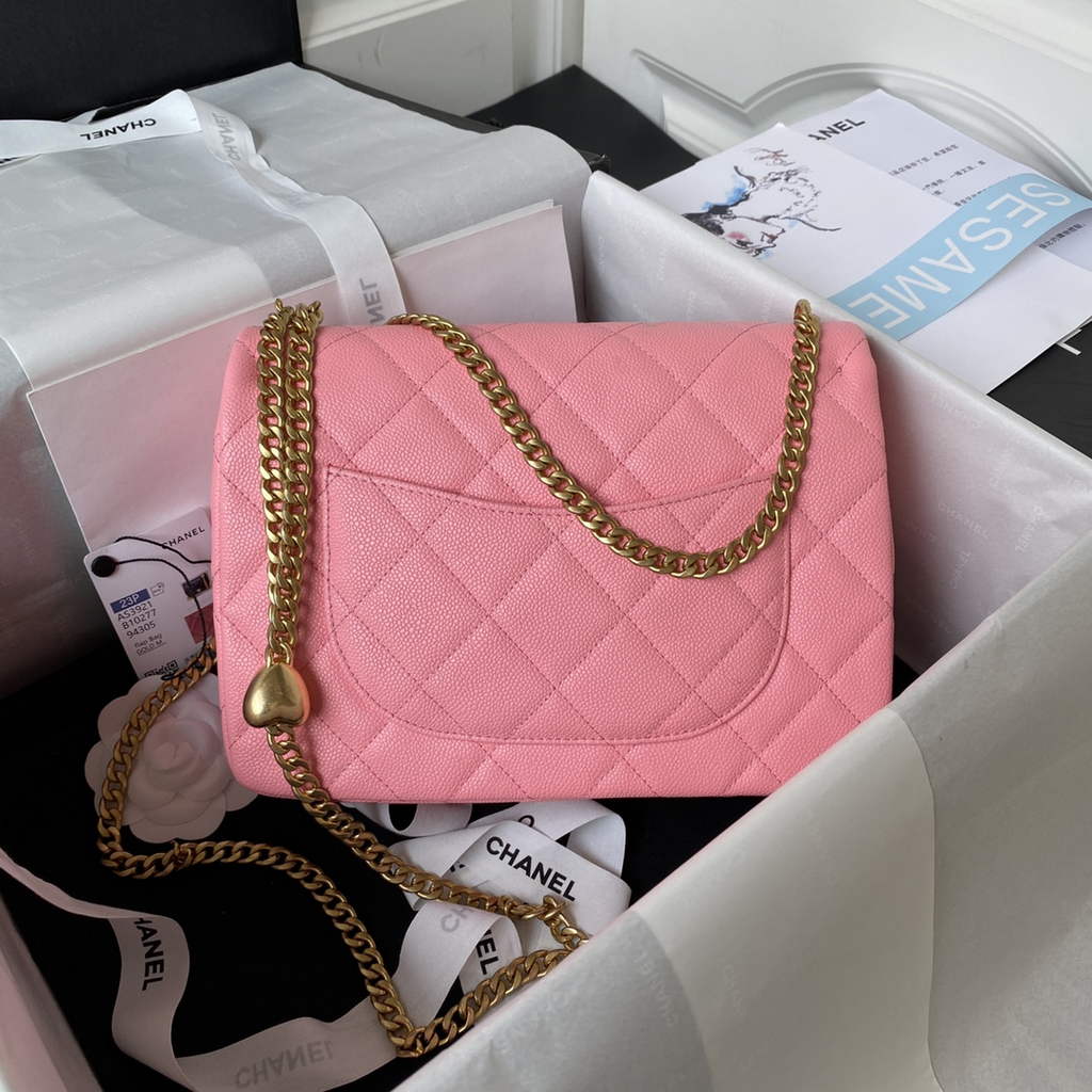 Chanel AS3921 Small Flap Bag Grained Calfskin Gold-Tone Metal Pink