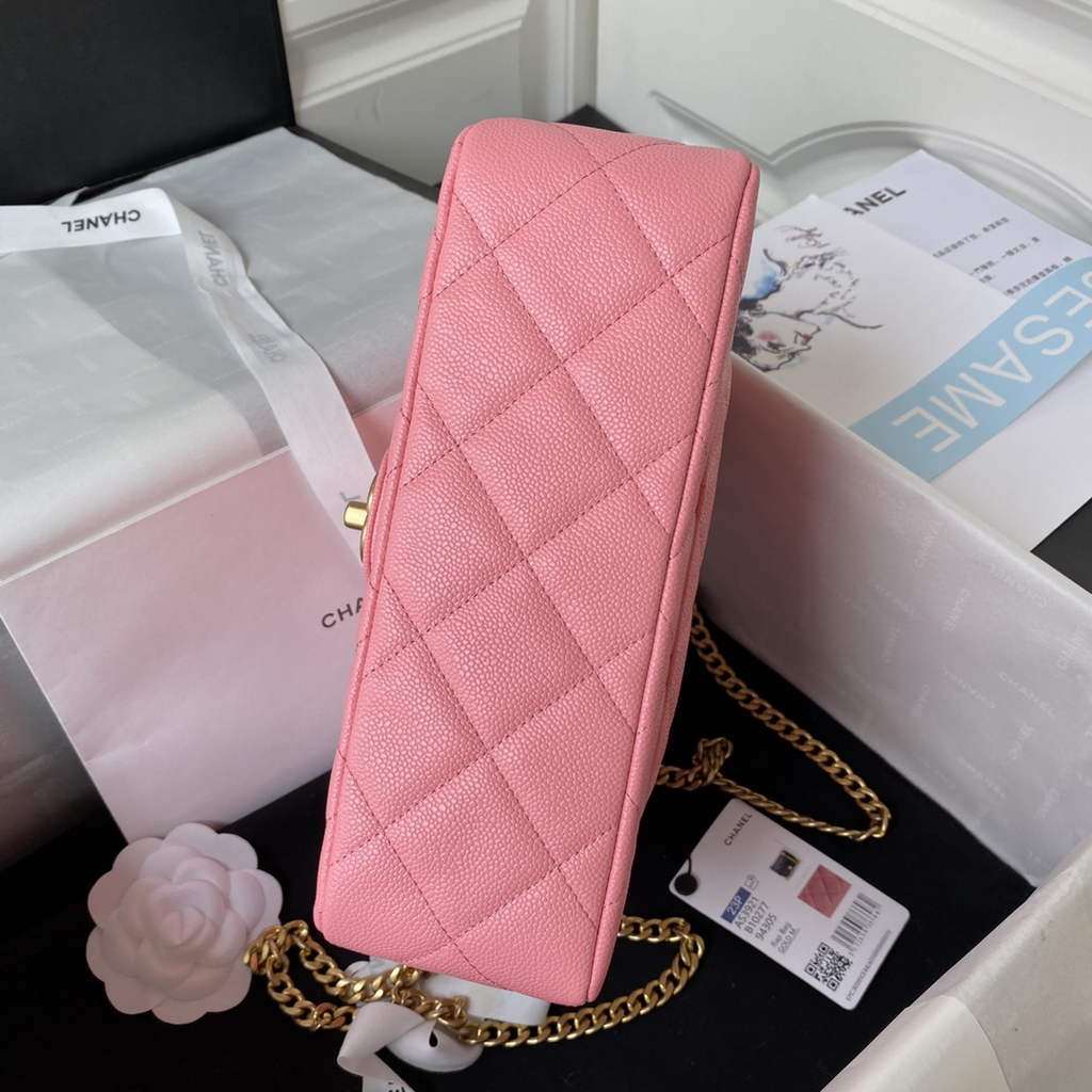 Chanel AS3921 Small Flap Bag Grained Calfskin Gold-Tone Metal Pink