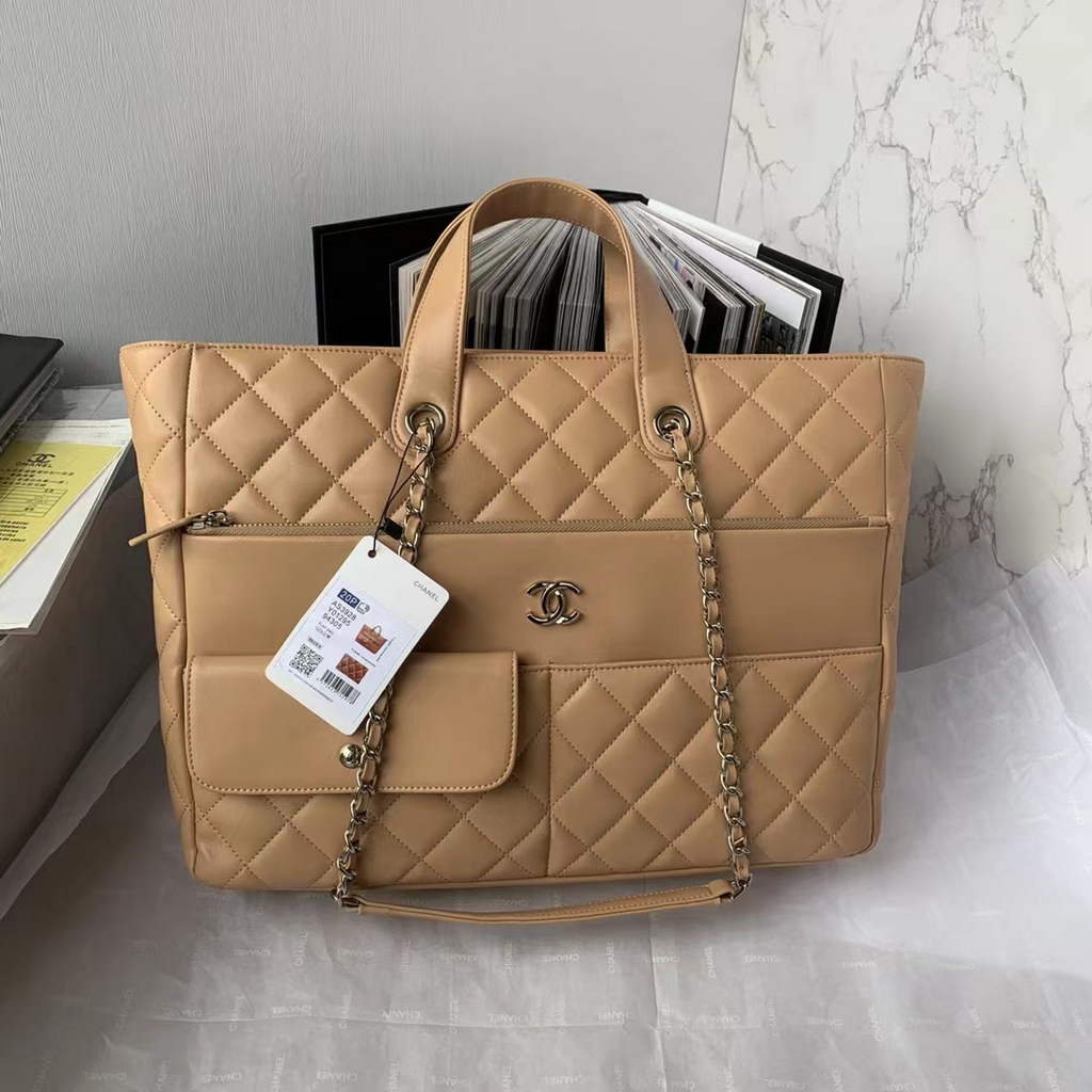 Chanel AS3928 Large Shopping Bag Lambskin In Dark Beige