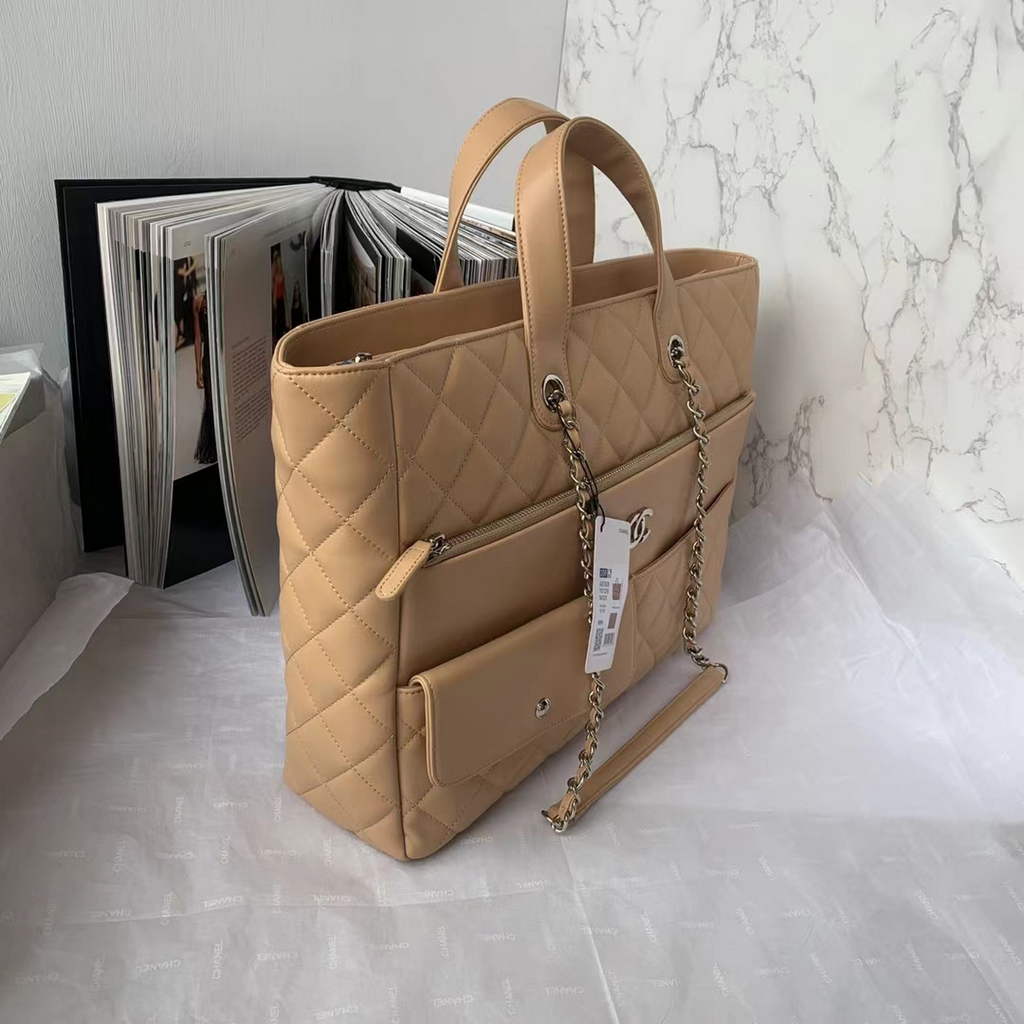 Chanel AS3928 Large Shopping Bag Lambskin In Dark Beige
