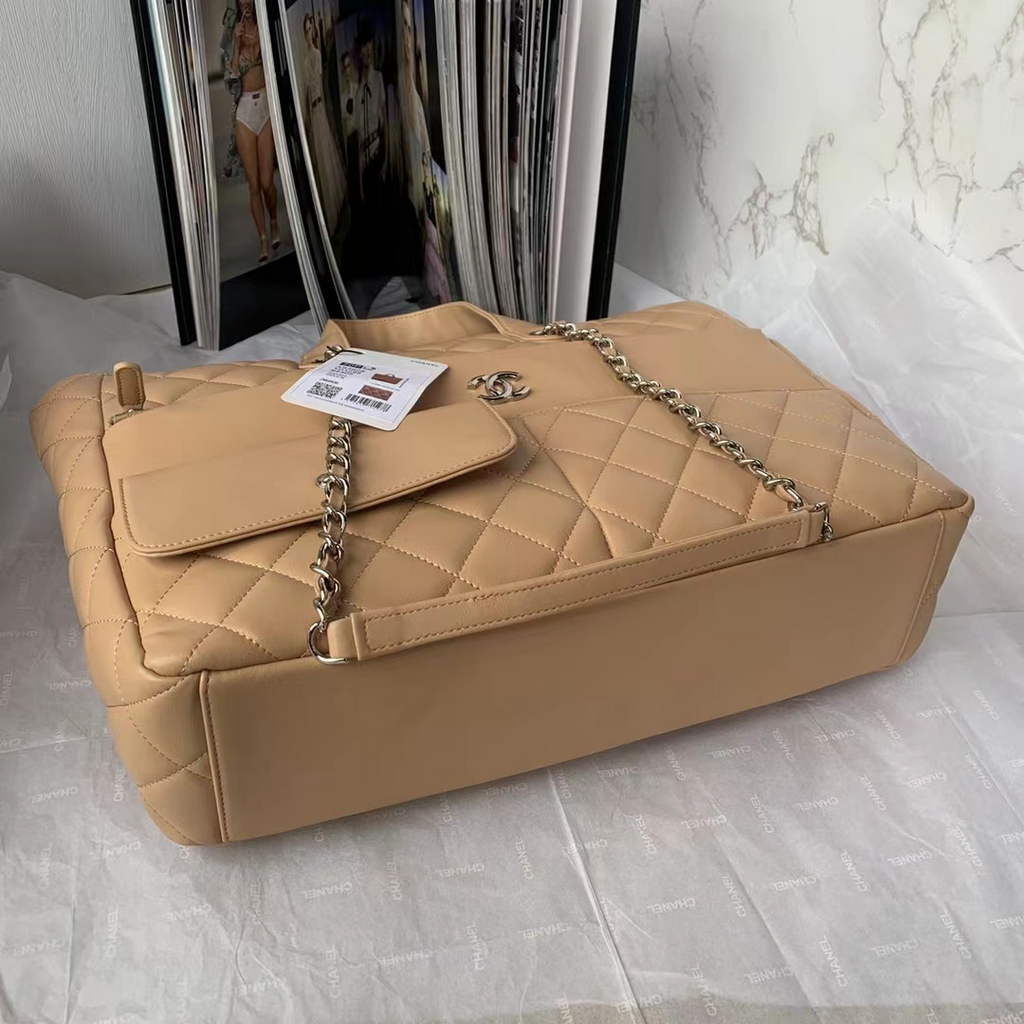 Chanel AS3928 Large Shopping Bag Lambskin In Dark Beige