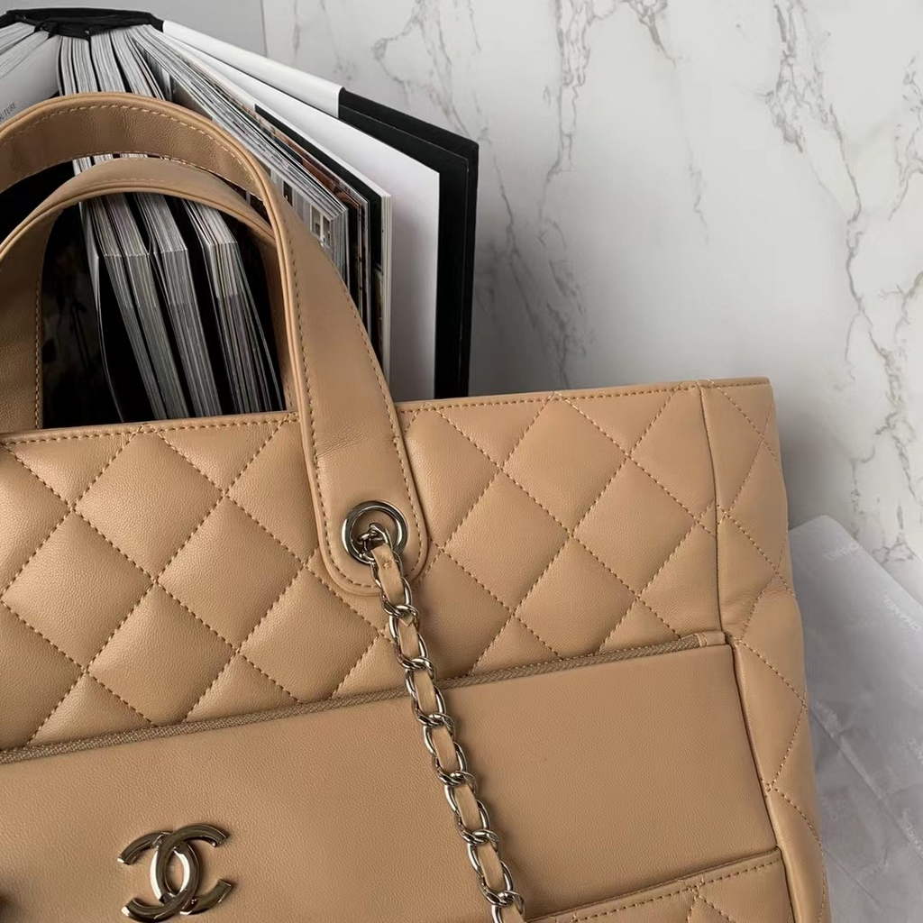 Chanel AS3928 Large Shopping Bag Lambskin In Dark Beige
