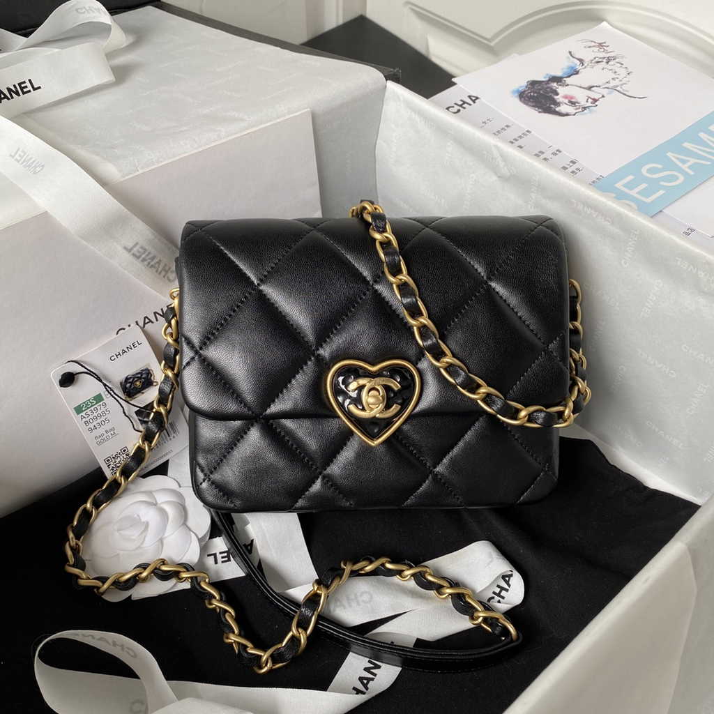 Chanel AS3979 Mini flap bag Lambskin gold-tone metal Black