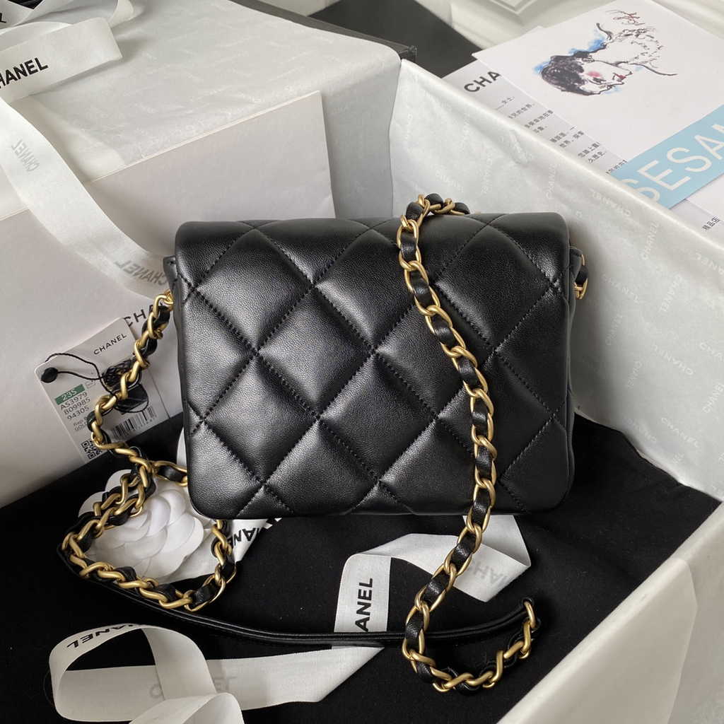 Chanel AS3979 Mini flap bag Lambskin gold-tone metal Black