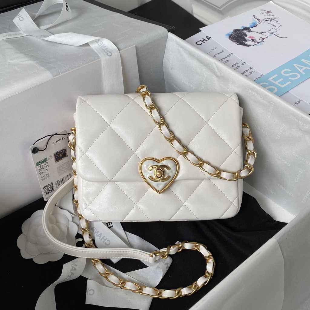 Chanel AS3979 Mini flap bag Lambskin gold-tone metal white