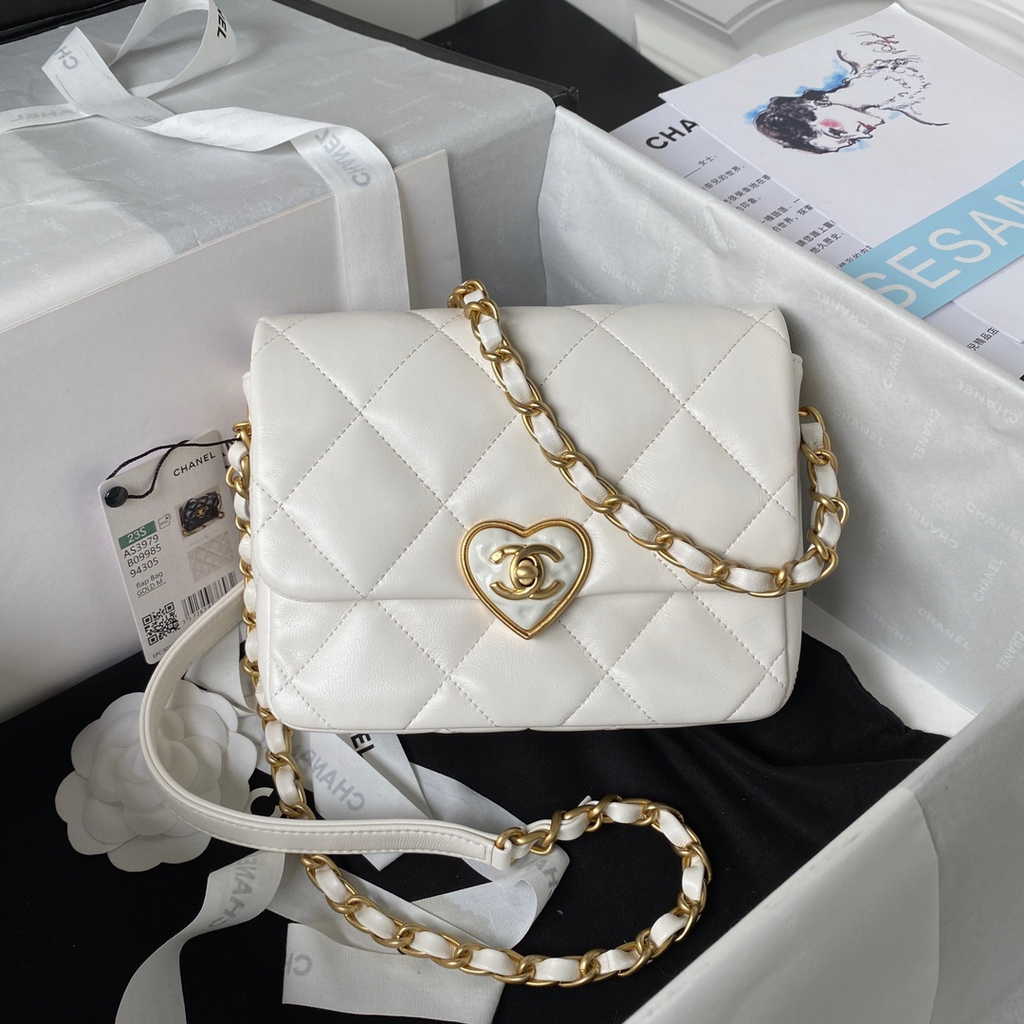 Chanel AS3979 Mini flap bag Lambskin gold-tone metal white