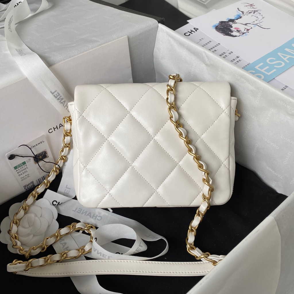 Chanel AS3979 Mini flap bag Lambskin gold-tone metal white