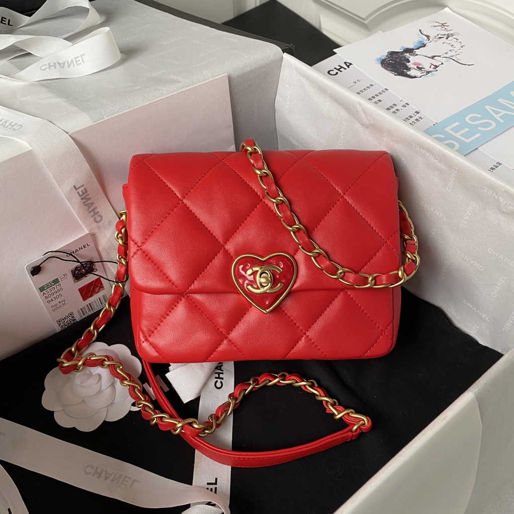 Chanel AS3979 Mini flap bag Lambskin gold-tone metal Red