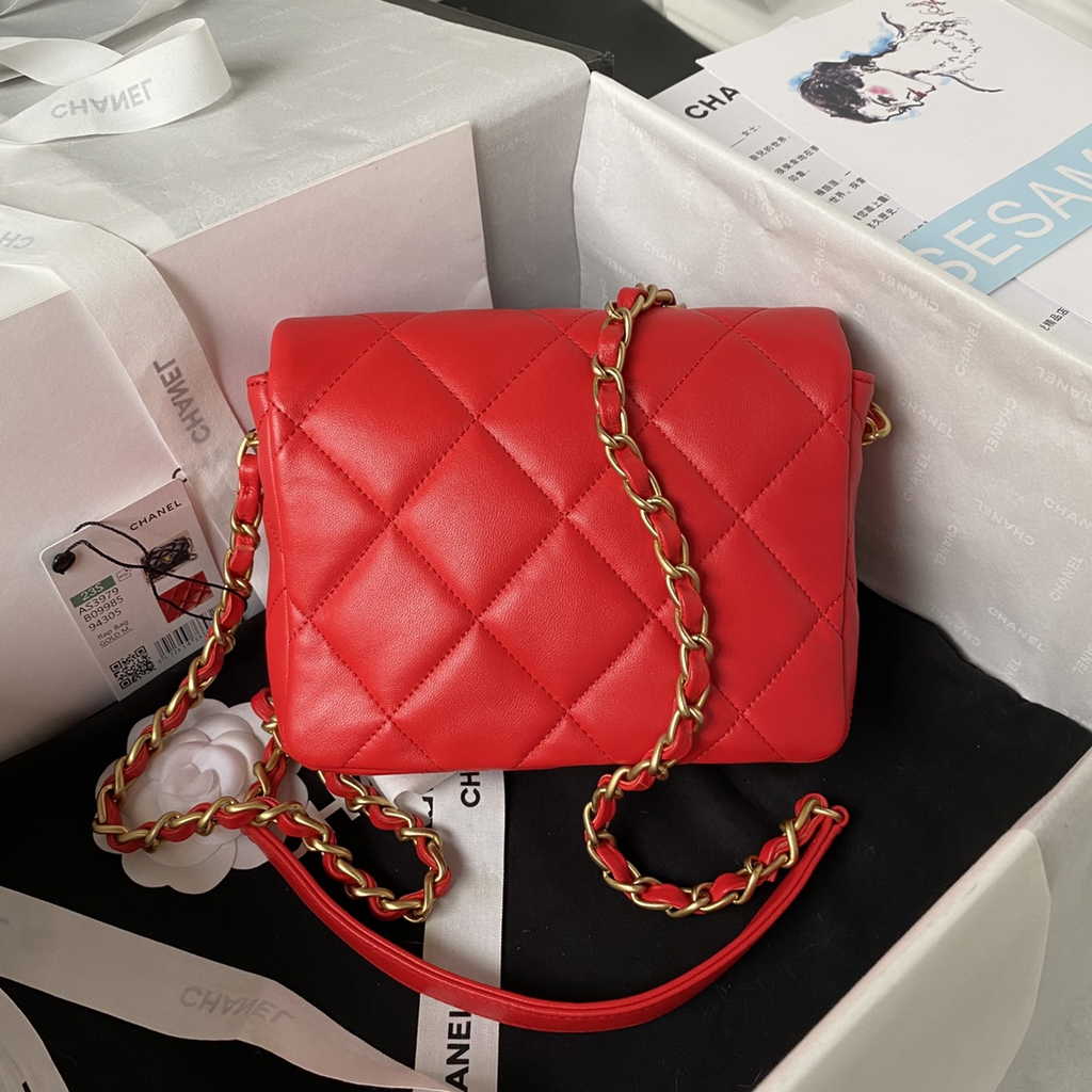 Chanel AS3979 Mini flap bag Lambskin gold-tone metal Red