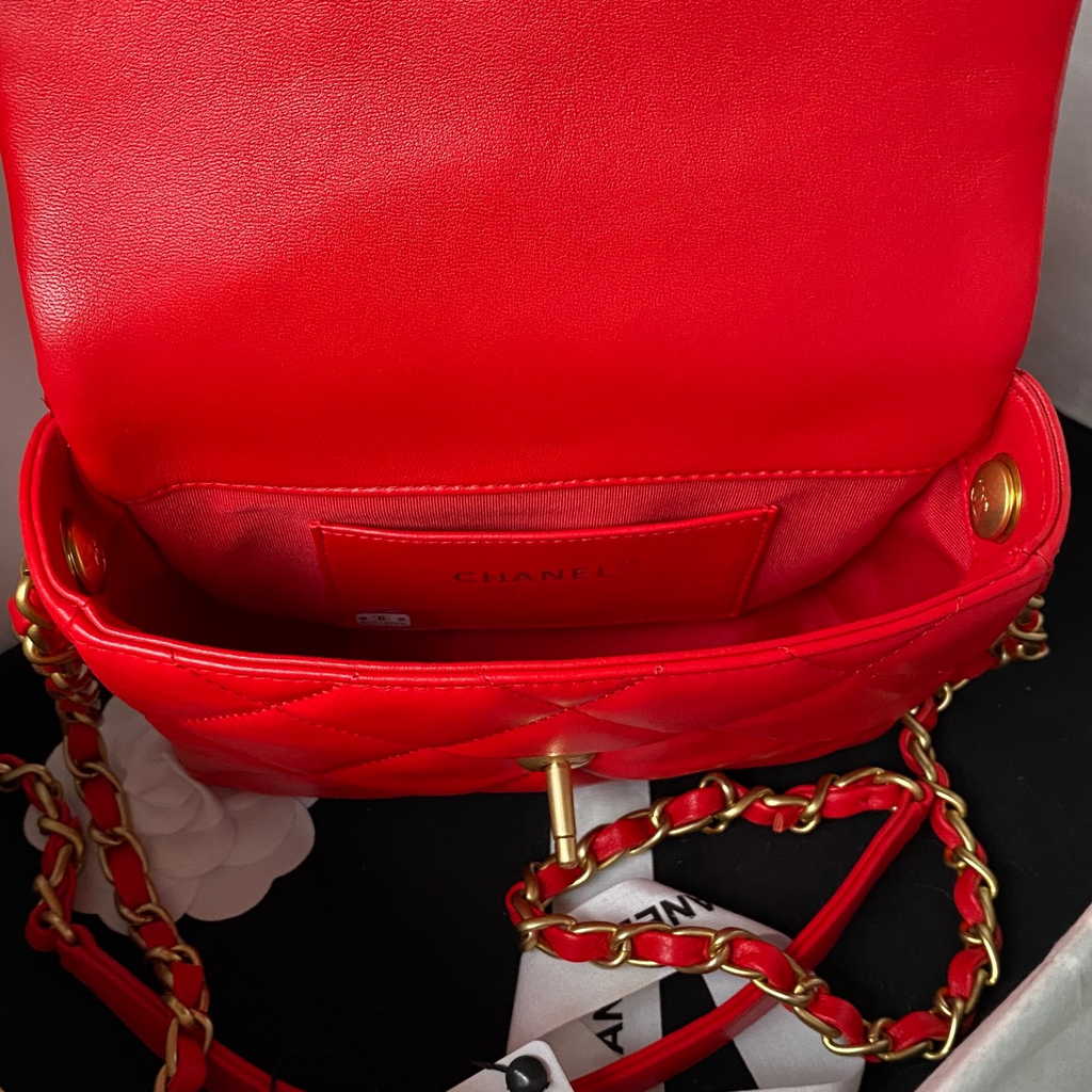 Chanel AS3979 Mini flap bag Lambskin gold-tone metal Red