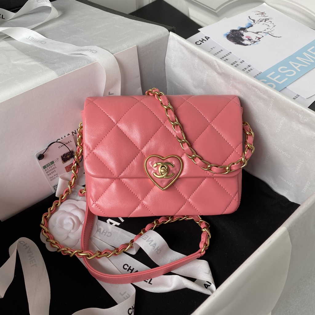 Chanel AS3979 Mini flap bag Lambskin gold-tone metal pink
