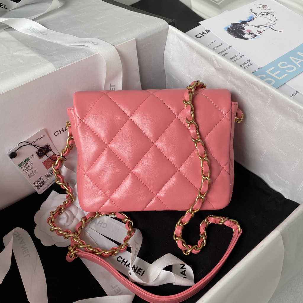 Chanel AS3979 Mini flap bag Lambskin gold-tone metal pink