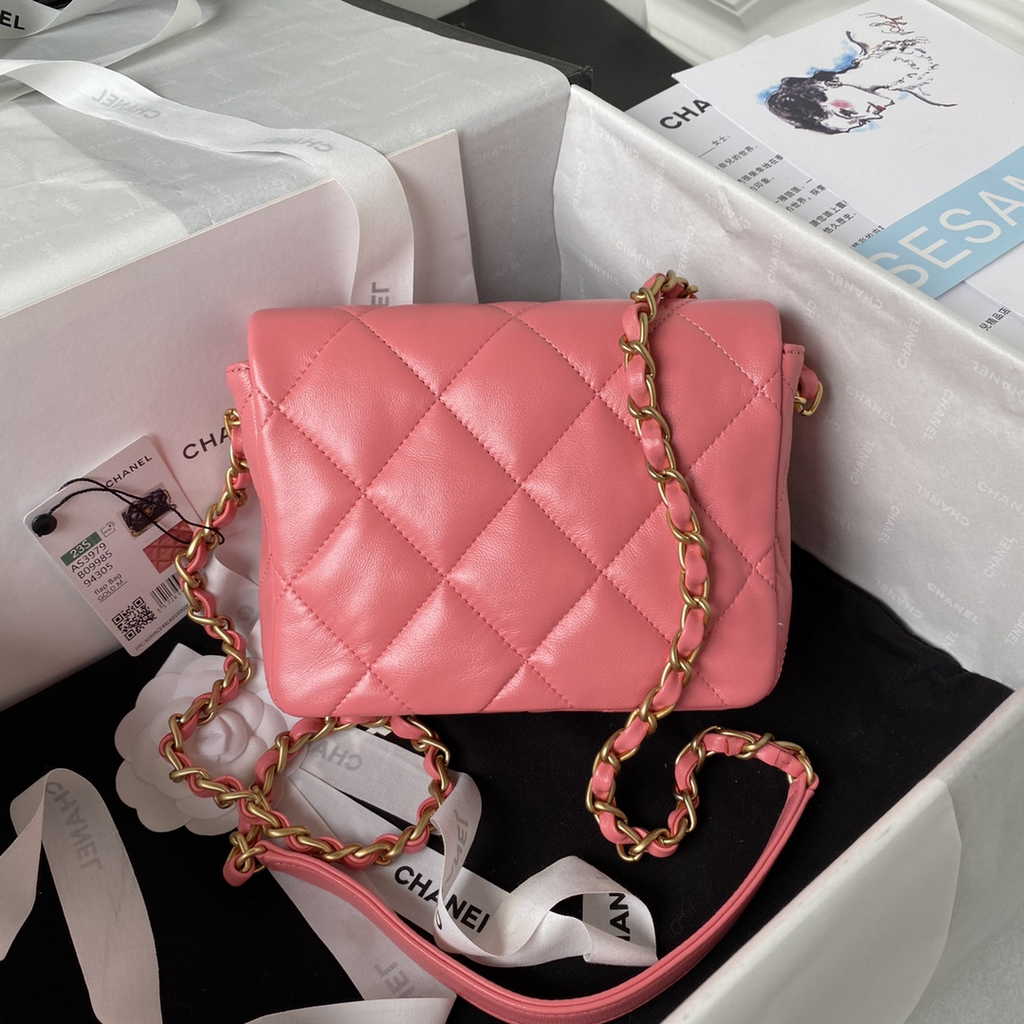 Chanel AS3979 Mini flap bag Lambskin gold-tone metal pink