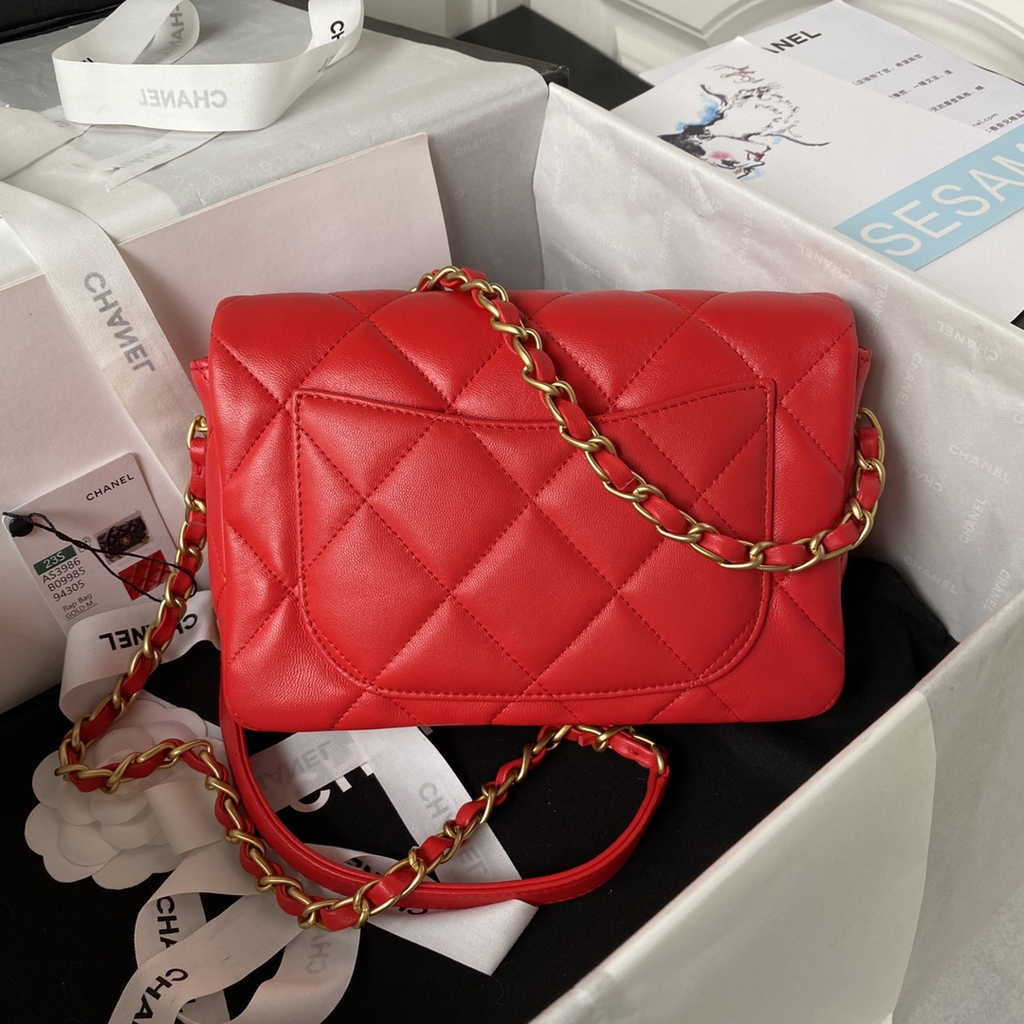 Chanel AS3986 Small flap bag Lambskin gold-tone metal Red