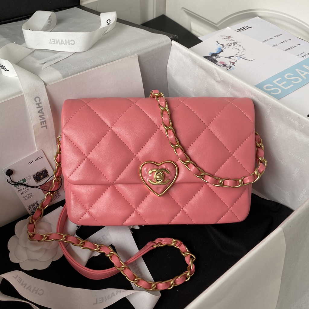 Chanel AS3986 Small flap bag Lambskin gold-tone metal pink