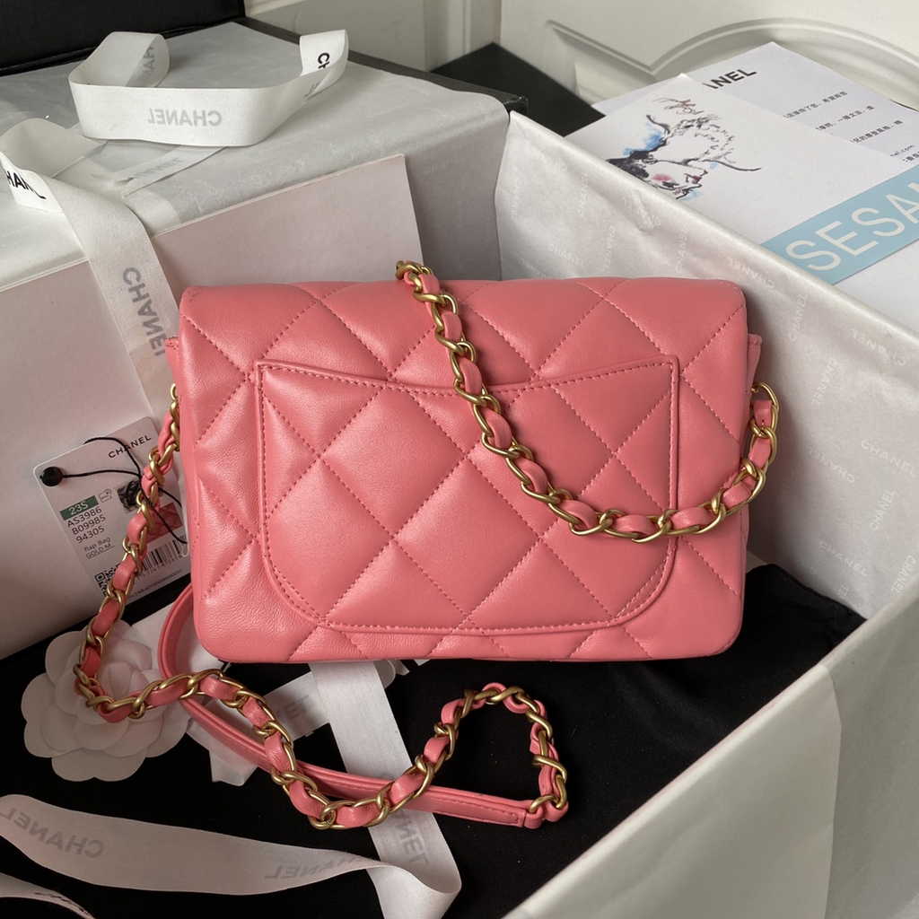 Chanel AS3986 Small flap bag Lambskin gold-tone metal pink