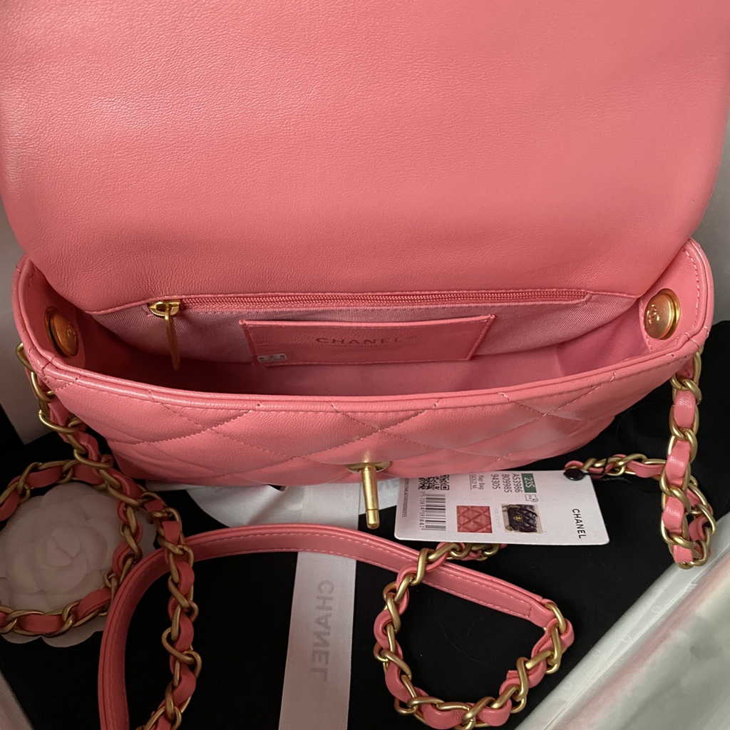 Chanel AS3986 Small flap bag Lambskin gold-tone metal pink
