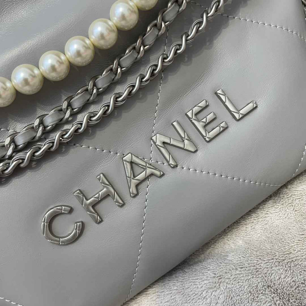 Chanel AS3989 Mini Handbag Gray Leather