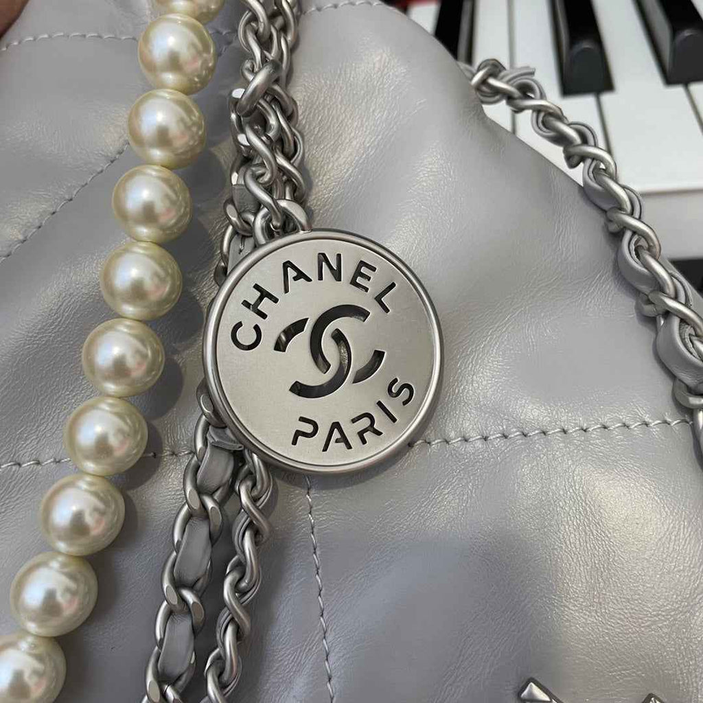 Chanel AS3989 Mini Handbag Gray Leather