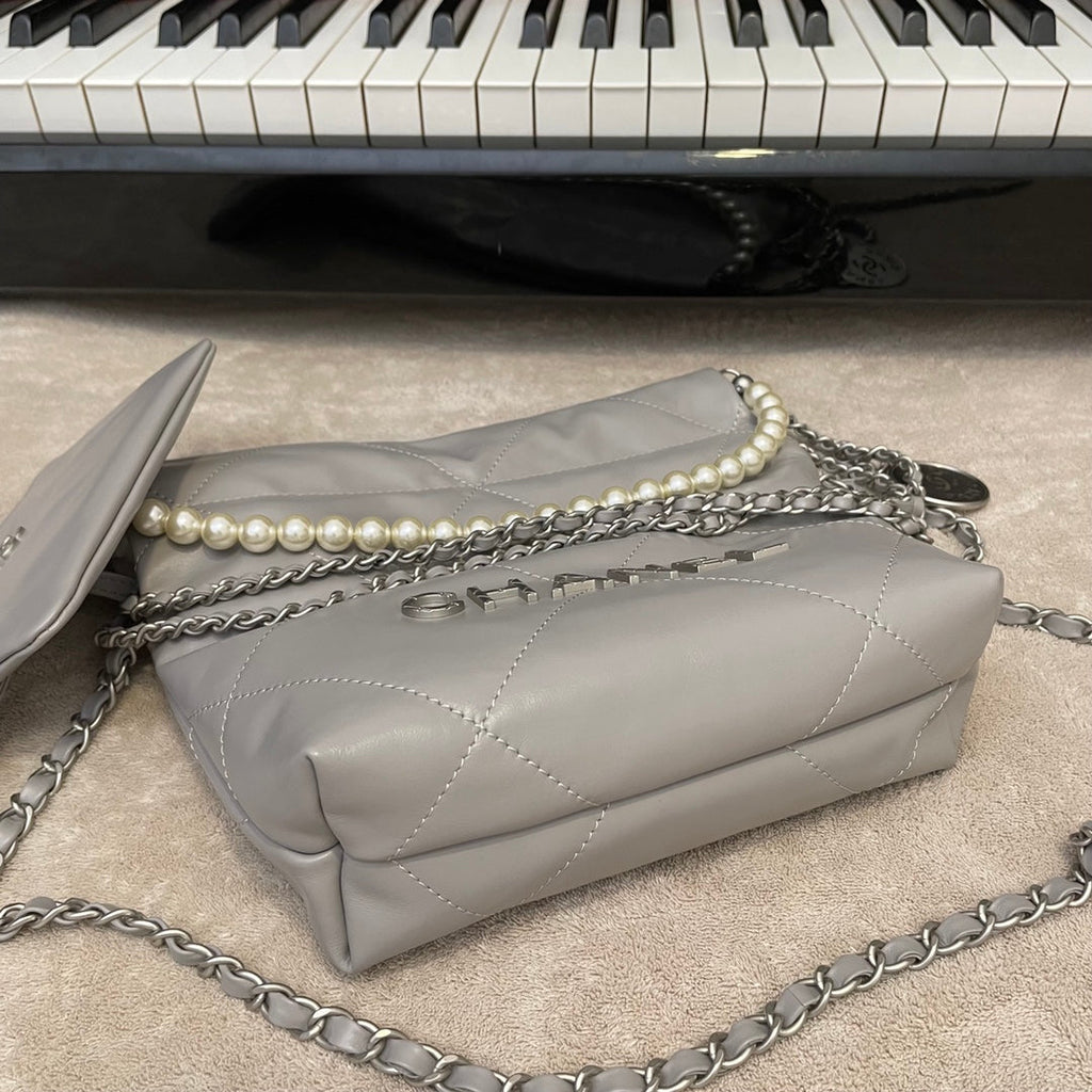 Chanel AS3989 Mini Handbag Gray Leather