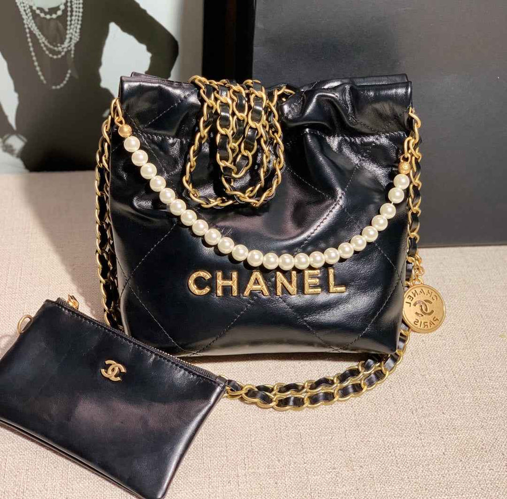 Chanel AS3989 Mini Handbag black Gold Leather