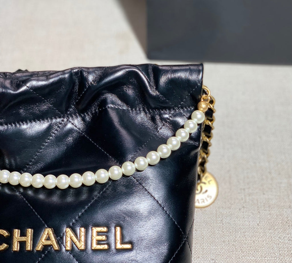 Chanel AS3989 Mini Handbag black Gold Leather