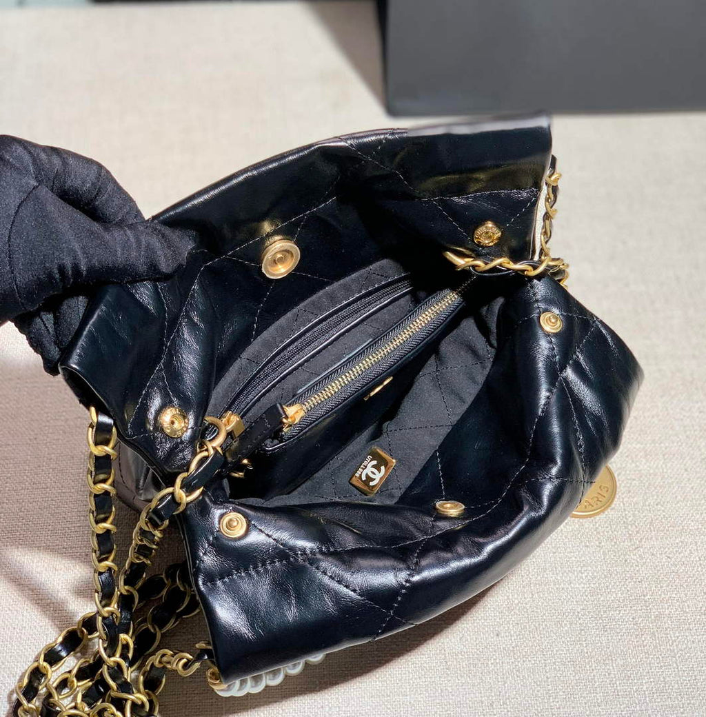 Chanel AS3989 Mini Handbag black Gold Leather