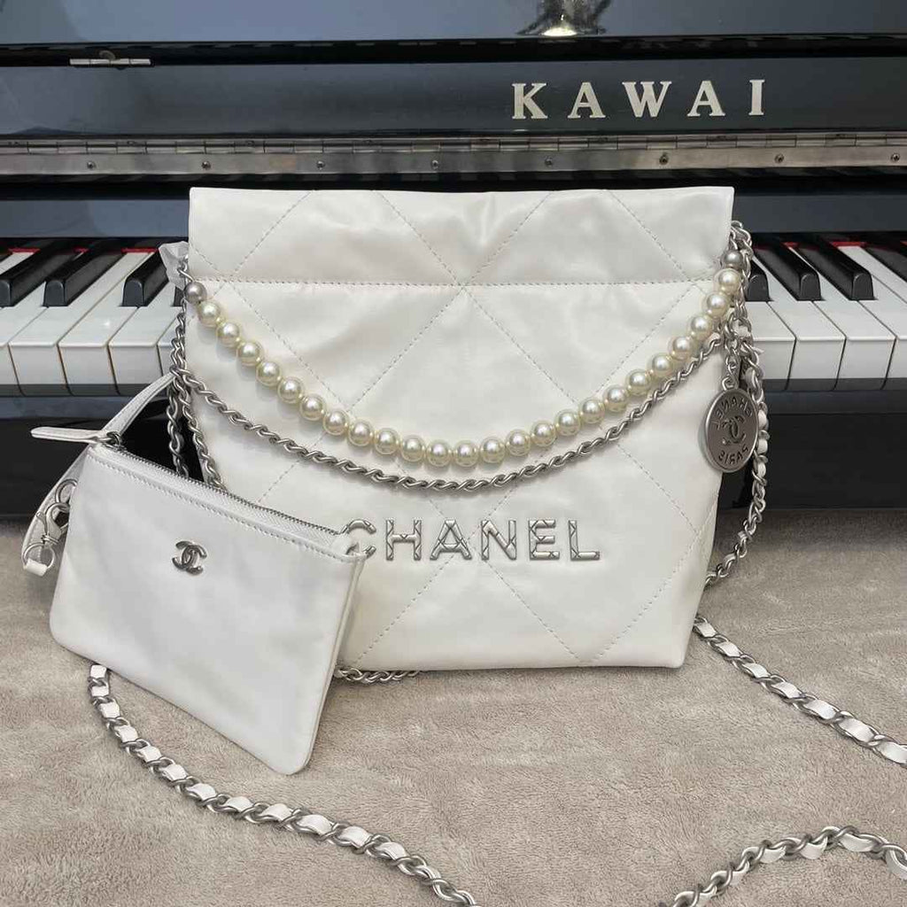 Chanel AS3989 Mini Handbag White Leather silver