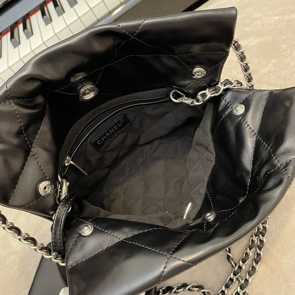 Chanel AS3989 Mini Handbag black silver Leather