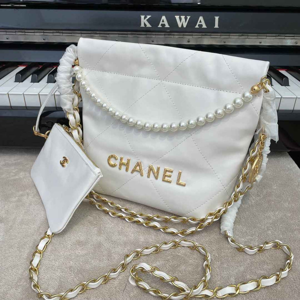 Chanel AS3989 Mini Handbag White Leather Gold