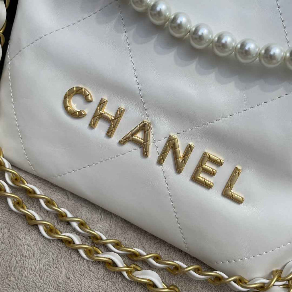 Chanel AS3989 Mini Handbag White Leather Gold
