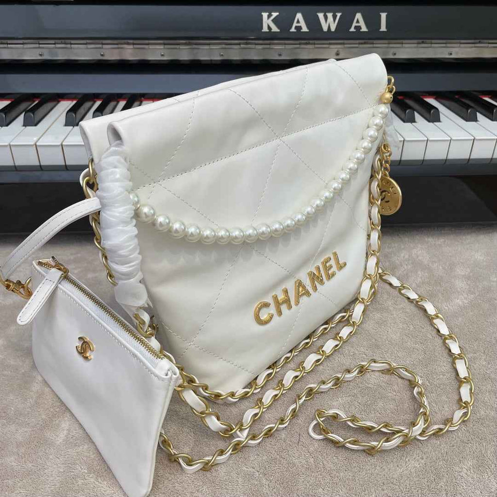 Chanel AS3989 Mini Handbag White Leather Gold