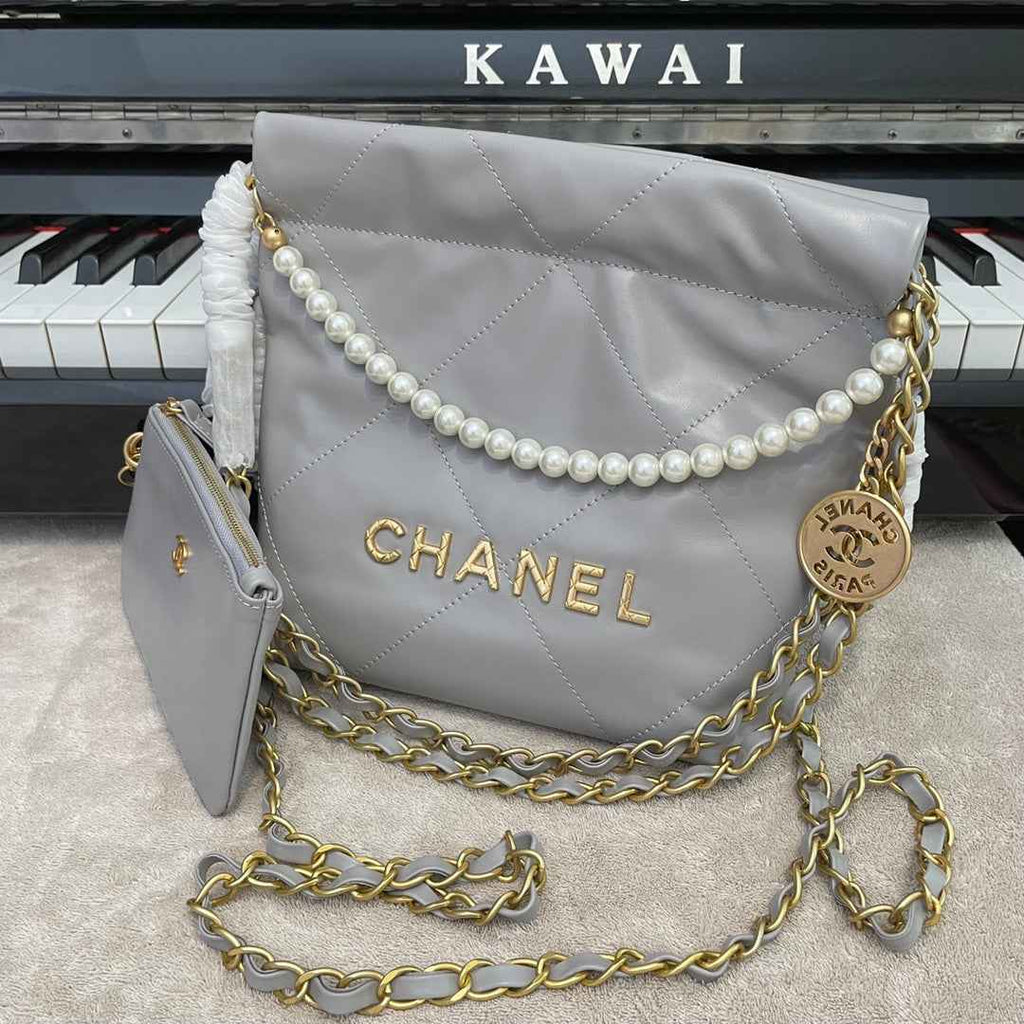 Chanel AS3989 Mini Handbag gray Leather Gold