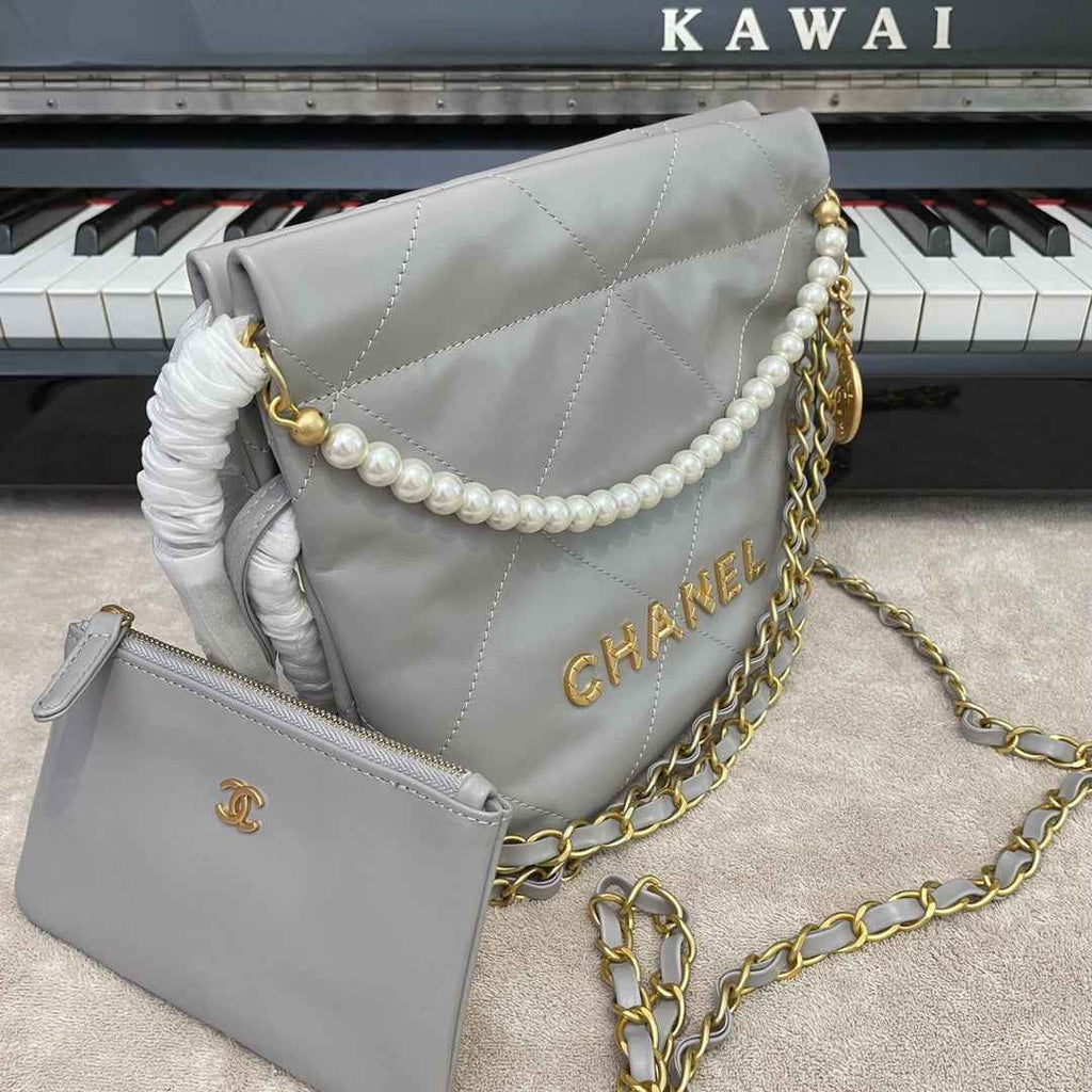 Chanel AS3989 Mini Handbag gray Leather Gold