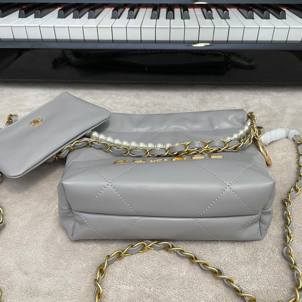 Chanel AS3989 Mini Handbag gray Leather Gold