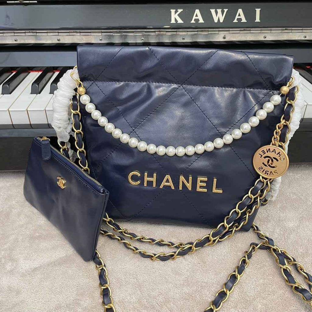 Chanel AS3989 Mini Handbag navy blue Leather Gold