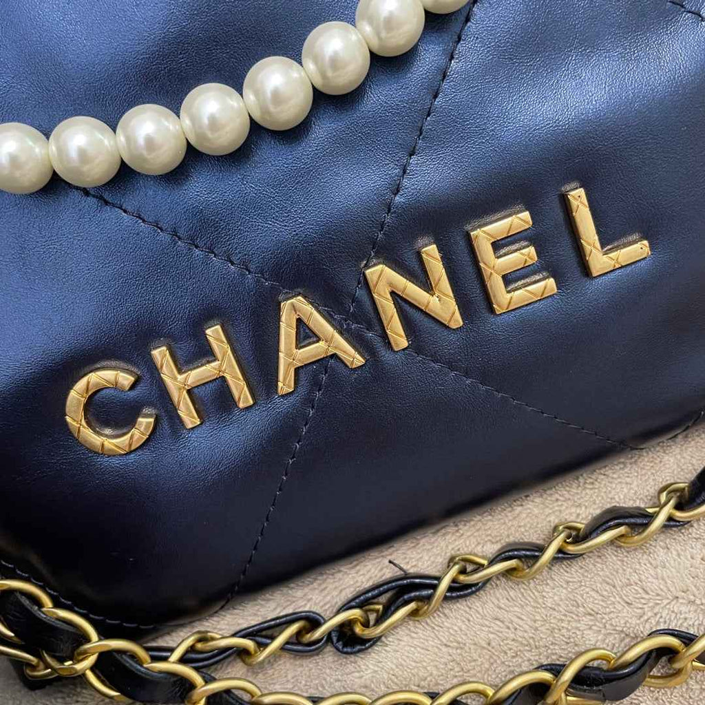Chanel AS3989 Mini Handbag navy blue Leather Gold