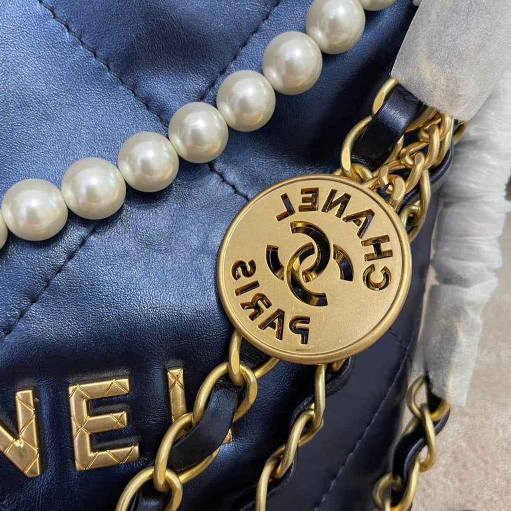 Chanel AS3989 Mini Handbag navy blue Leather Gold