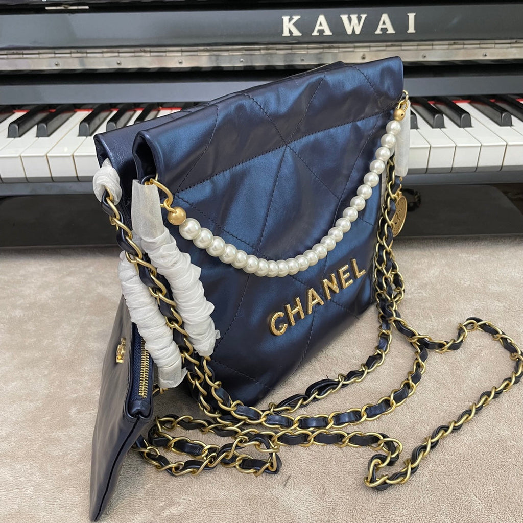 Chanel AS3989 Mini Handbag navy blue Leather Gold