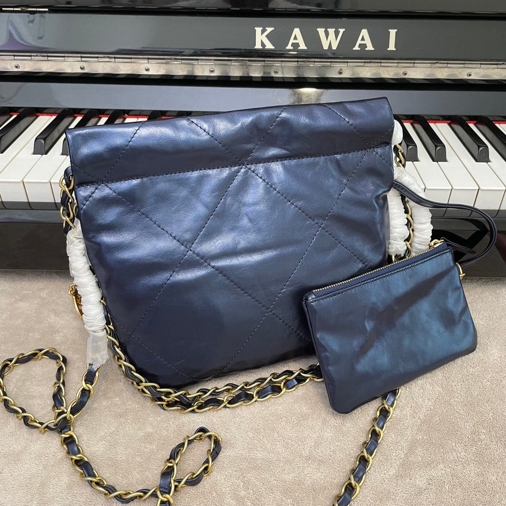 Chanel AS3989 Mini Handbag navy blue Leather Gold