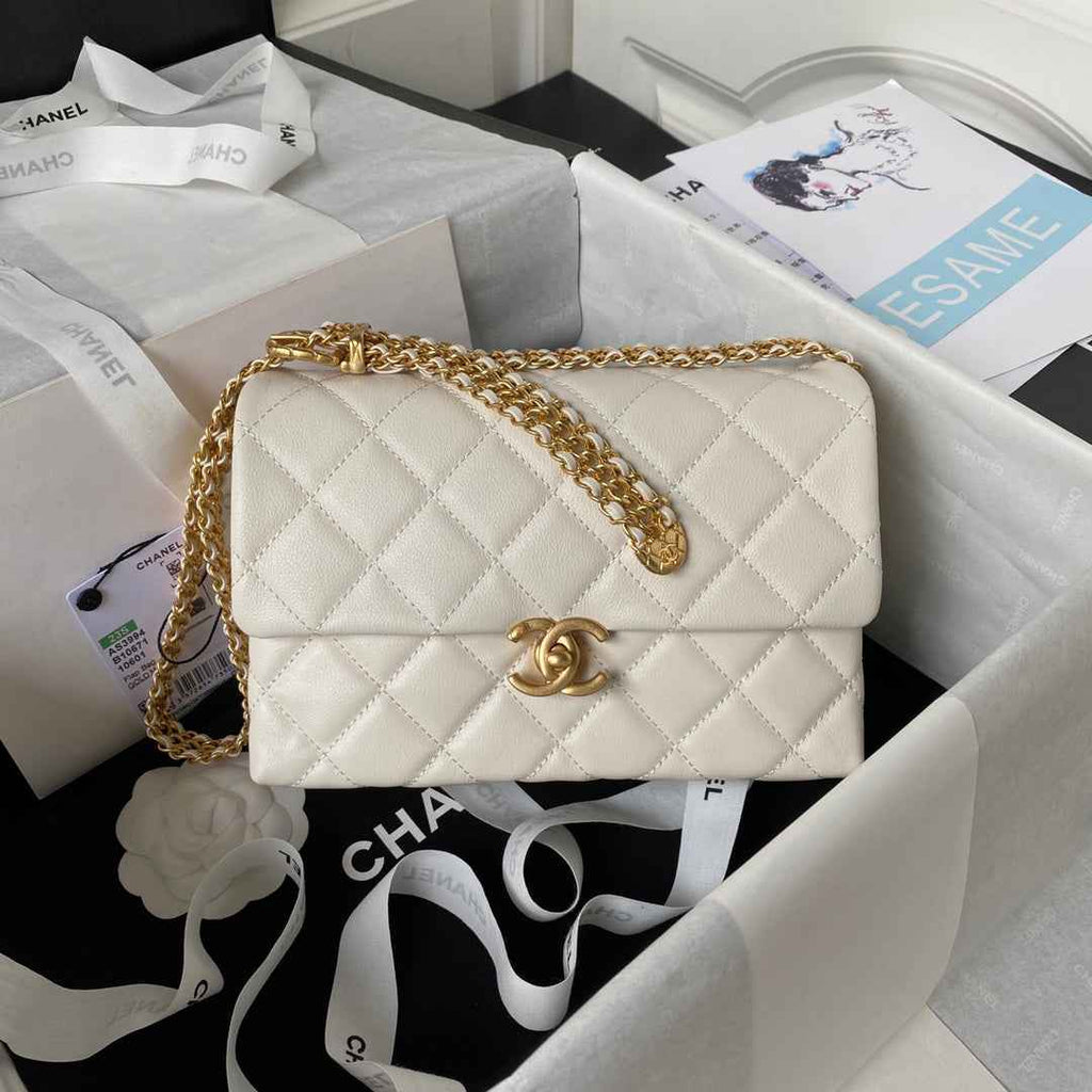 Chanel AS3994 Small Flap Bag Beige Lambskin Gold-tone metal