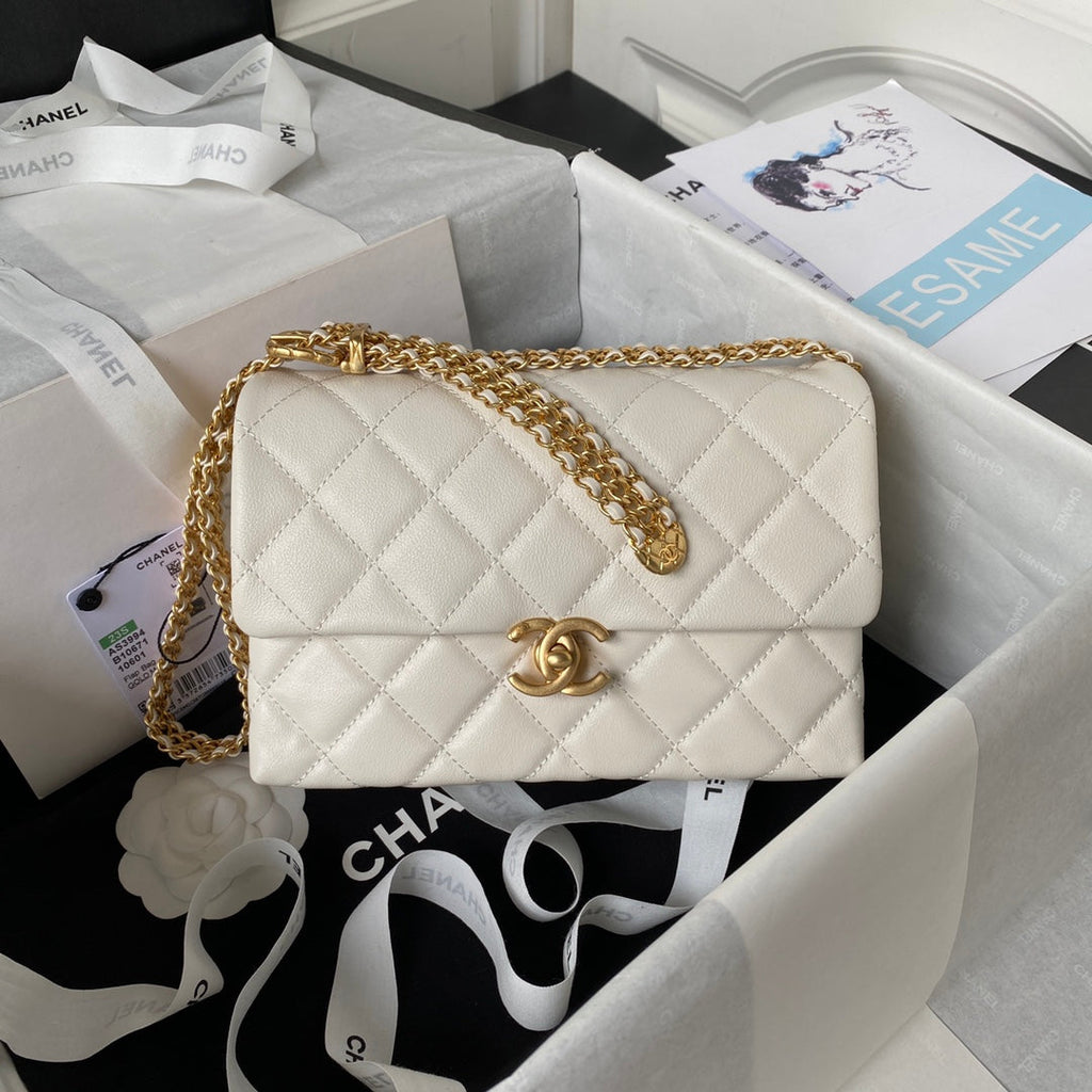 Chanel AS3994 Small Flap Bag Beige Lambskin Gold-tone metal