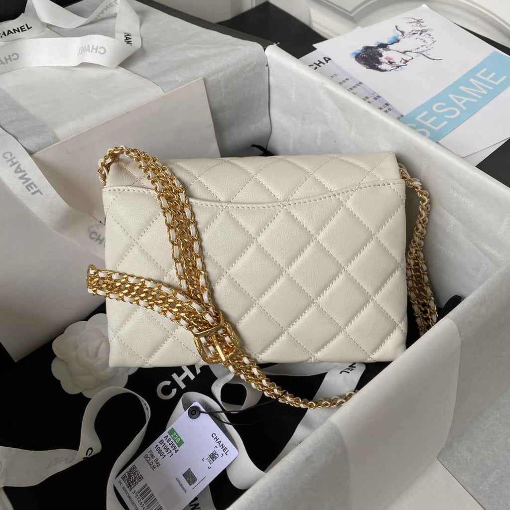 Chanel AS3994 Small Flap Bag Beige Lambskin Gold-tone metal