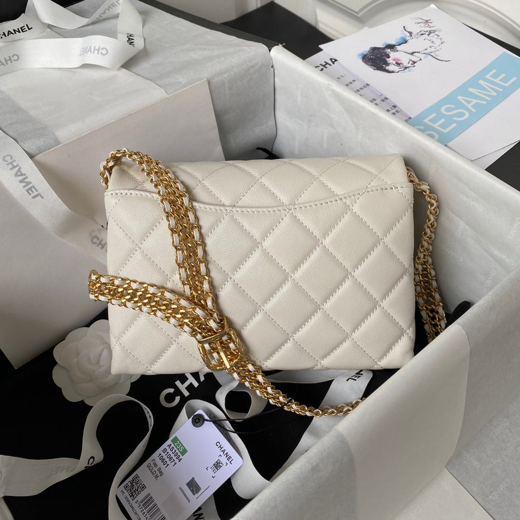 Chanel AS3994 Small Flap Bag Beige Lambskin Gold-tone metal